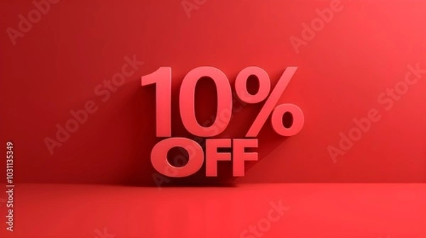 Obraz Red '10% OFF' Promotional Sign on a Red Background with Copy Space
