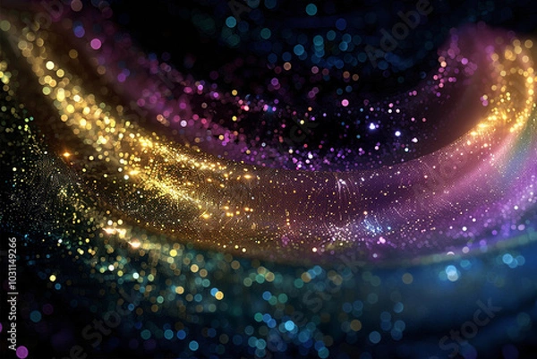 Obraz Glitter Colorful Golden Violet Teal Wave Design. Shiny moving bokeh effect background	