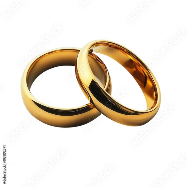 Fototapeta Two elegant gold wedding rings, symbolizing love, commitment, and unity, perfect for representing marriage and engagement celebrations.
