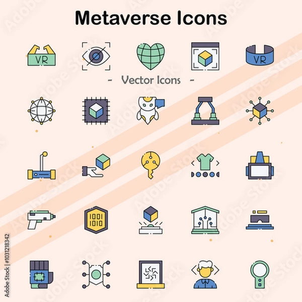 Fototapeta Icons representing metaverse concepts and virtual realities.
