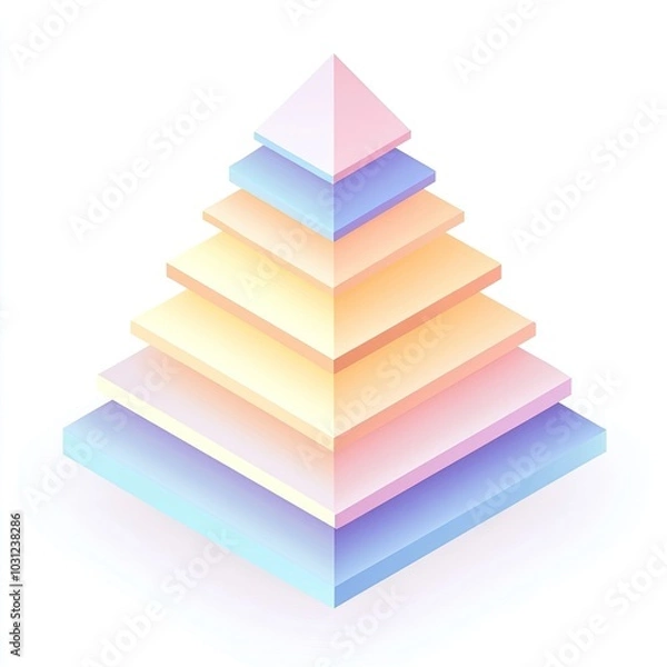 Fototapeta A 3D Pyramid Composed of Seven Layers in Gradient Pastel Colors