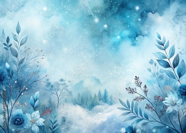 Fototapeta Blue Marble Watercolor Background - Cold Winter Abstract Design for Creative Projects