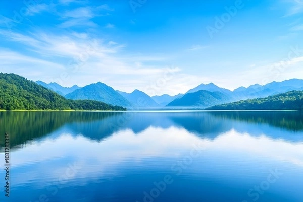 Fototapeta Stunning Reflection of Forested Mountains in Serene Alpine Lake