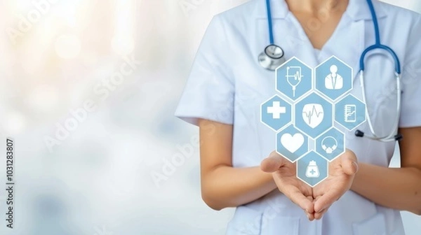 Obraz Explore how tech enhances care as a healthcare worker utilizes digital solutions in a calm, supportive hospital environment.