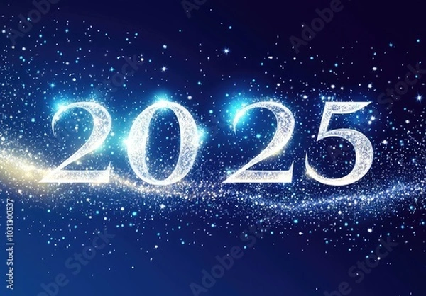 Fototapeta Sparkling 2025 New Year Celebration with Glittering Stars and Cosmic Background