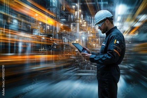 Obraz engineer working for oil refinery, oil indusrty , petroleum