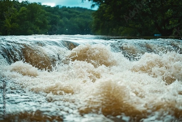 Obraz Close-up of Water Crashing Over Rocks in a River