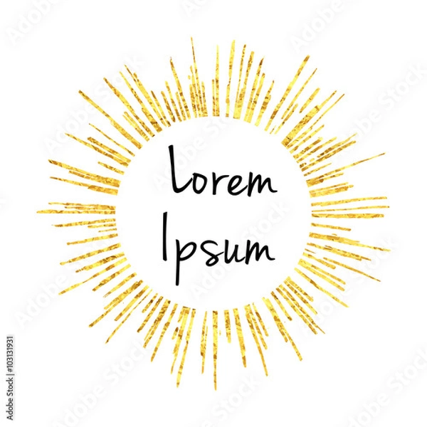 Fototapeta Golden round frame element with gold sparkling rays forms circle with place for text, logo or design. White background. EPS10