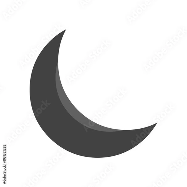 Fototapeta A simple, grey crescent moon shape on a white background.