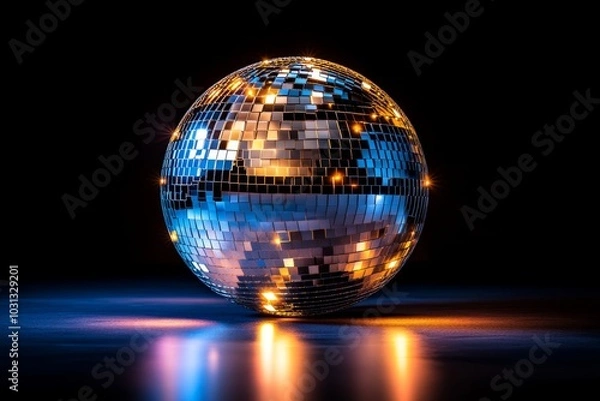 Fototapeta 3D-rendered disco ball, reflecting vibrant lights across an abstract background