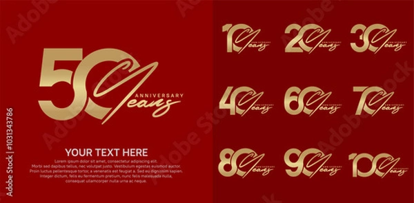 Fototapeta Anniversary logo set vector design, golden color for celebration event