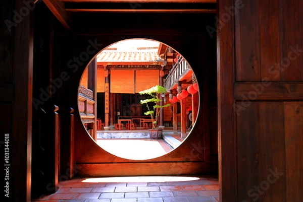 Fototapeta Wufeng Lin family garden with elegant mansion and classic Chinese garden architectures in Wufeng District, Taichung, Taiwan