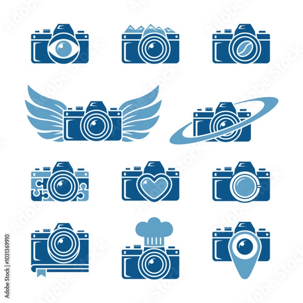 Fototapeta Set Camera Logo Design Element Collection. Editable Line. Adjustable Stroke Width.