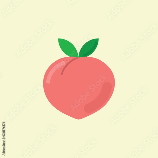 Obraz Fresh peach fruit with leaves icon. Vector illustration.