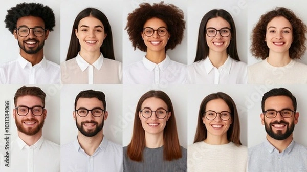 Fototapeta Diverse group of happy individuals smiling together in casual portraits highlighting unity and community spirit