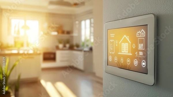 Fototapeta Smart home automation system controlling various devices in modern kitchen