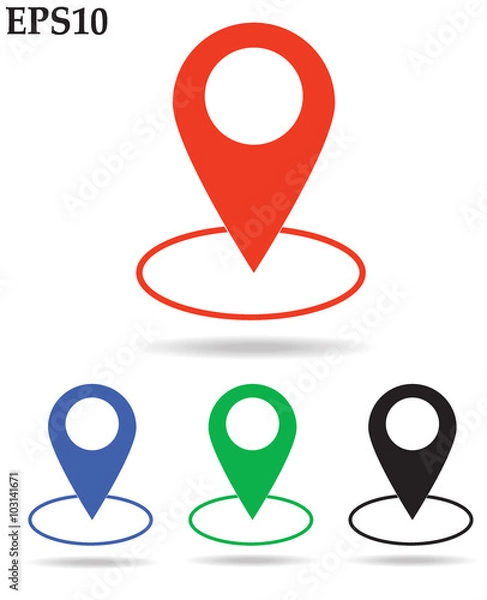 Fototapeta Map pin icons colored set.Map pointers on white background vector illustration
