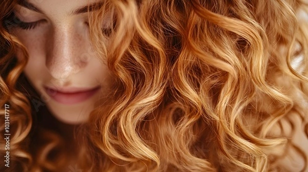 Fototapeta Close-up of curly hair showing dull, weighed-down curls pre-treatment, and lively, voluminous curls after using honey-based leave-in conditioner