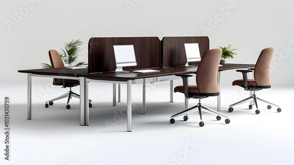 Fototapeta Streamlined Modern Office Workstation for Collaborative Productivity