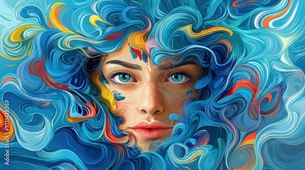 Fototapeta Swirling Fragments of a Face in Vivid Colors