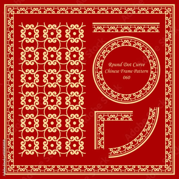 Fototapeta Vintage Chinese Frame Pattern Set 060 Round Dot Curve