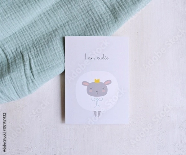 Fototapeta Post card with a cute dreamy sheep in crown