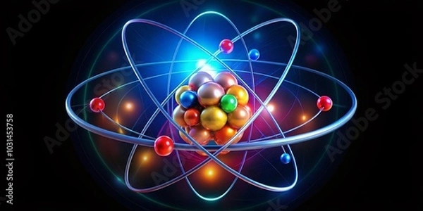 Obraz High Dynamic Range Atom Model Isolated on Transparent Background for Science and Education