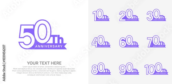 Fototapeta Anniversary logo set vector design, purple color for celebration event