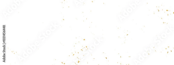 Fototapeta Abstract doted and confetti golden glitter and zigzag ribbon particles splatter on transparent background. Luxury golden glitter confetti that floats down falling bokeh celebration background.