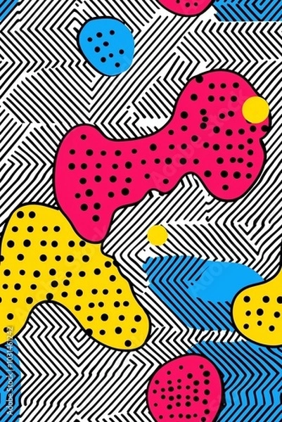 Fototapeta Retro 80s Memphis style, bold colors abstract seamless pattern on white background