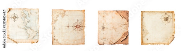 Fototapeta Vintage map collection with ornate compass designs in various orientations.