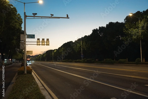 Fototapeta traffic light at sunset