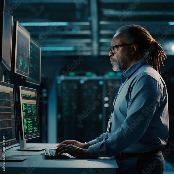 Obraz データセンターでシステムを監視する熟練のエンジニア