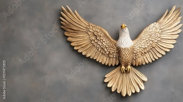 Fototapeta A golden eagle statue with wings spread wide, symbolizing power and freedom, golden eagle, symbol of freedom