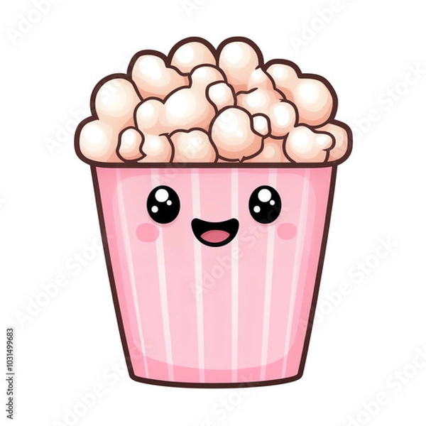 Obraz Cute cartoon popcorn bucket with a smiling face. Perfect for food-themed designs, parties, or movie nights.