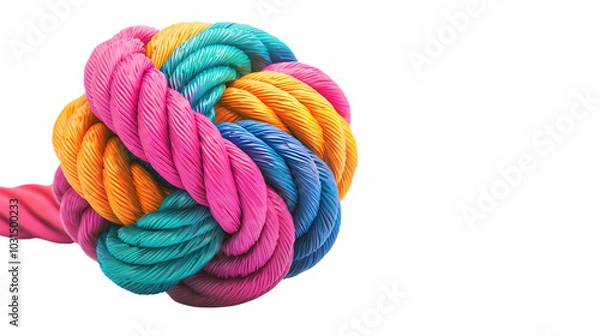 Obraz Vibrant and colorful knot made of thick rope, perfect for illustrating concepts of strength, connection, and creativity.