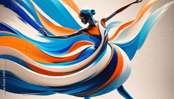 Obraz An abstract figure of a girl dancing  capturing the essence of motion and grace in a painting style