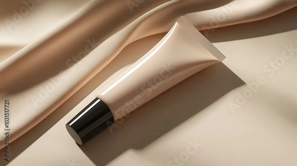 Fototapeta Elegant Cosmetic Tube on Soft Fabric Background