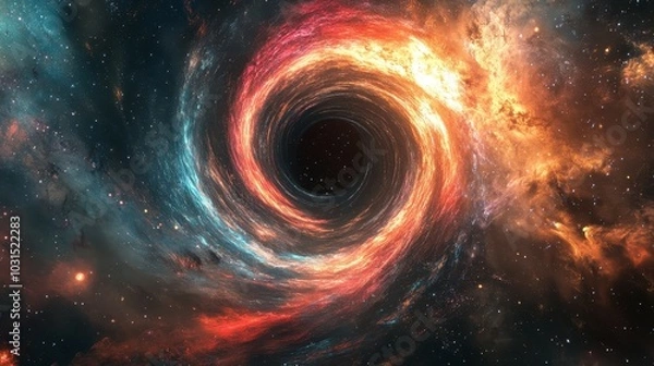 Fototapeta Cosmic Black Hole in Galaxy with Red and Blue Nebulae -  Space, Stars, Astronomy, Science.