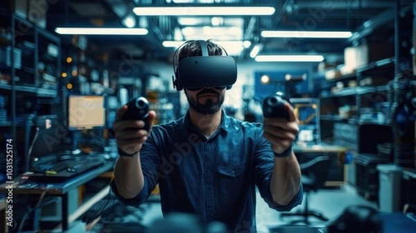 Fototapeta Engaged User in Virtual Reality Experience