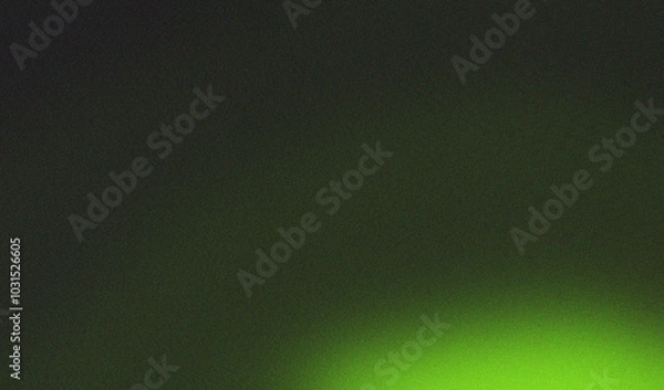 Fototapeta green illuminated wave on black, grainy color gradient background, noise texture effect, copy space