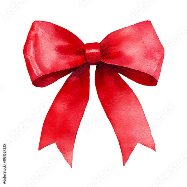 Obraz Vibrant red watercolor bow, perfect for gift wrapping and holiday decorations, adding a touch of elegance and charm.