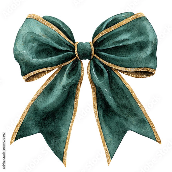 Fototapeta Elegant dark green ribbon bow with golden edges, perfect for gifts and decorations, adding a touch of sophistication to any occasion.