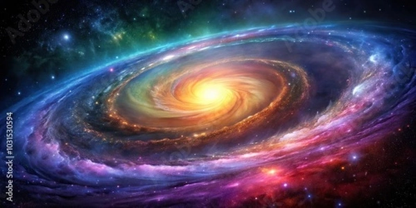 Fototapeta Spiral galaxy with vibrant colors and swirling arms , space, astronomy, cosmos, universe, stars, nebula, celestial
