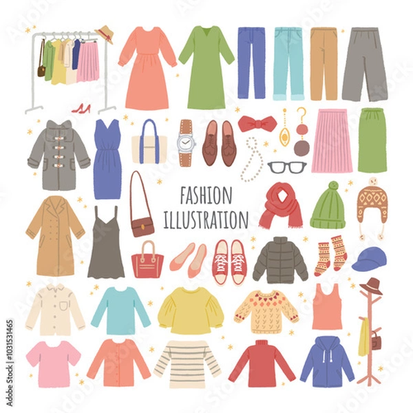 Obraz いろんな服・ファッションアイテムのイラストセット