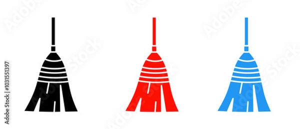 Fototapeta Broom icon illustration set with colorful. Stock vector.