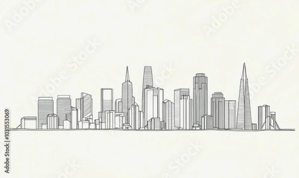 Fototapeta Hand-drawn city skyline with skyscrapers.