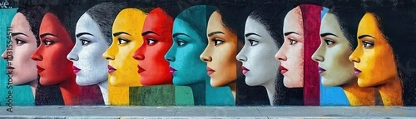 Obraz A mural depicting powerful women from different cultures and professions, representing gender equality