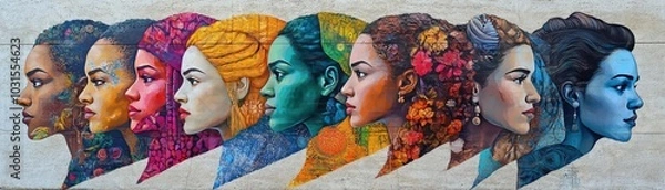 Obraz A mural depicting powerful women from different cultures and professions, representing gender equality