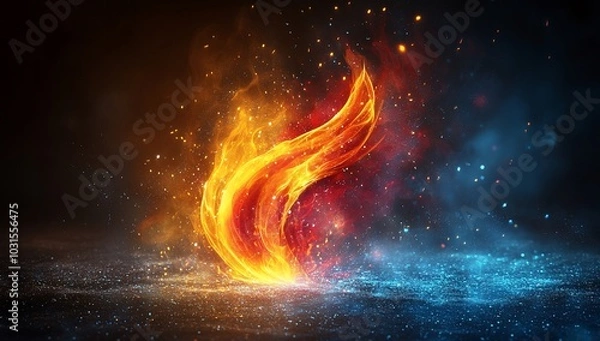 Obraz A vibrant flame swirls against a cool blue background, creating a striking visual contrast.